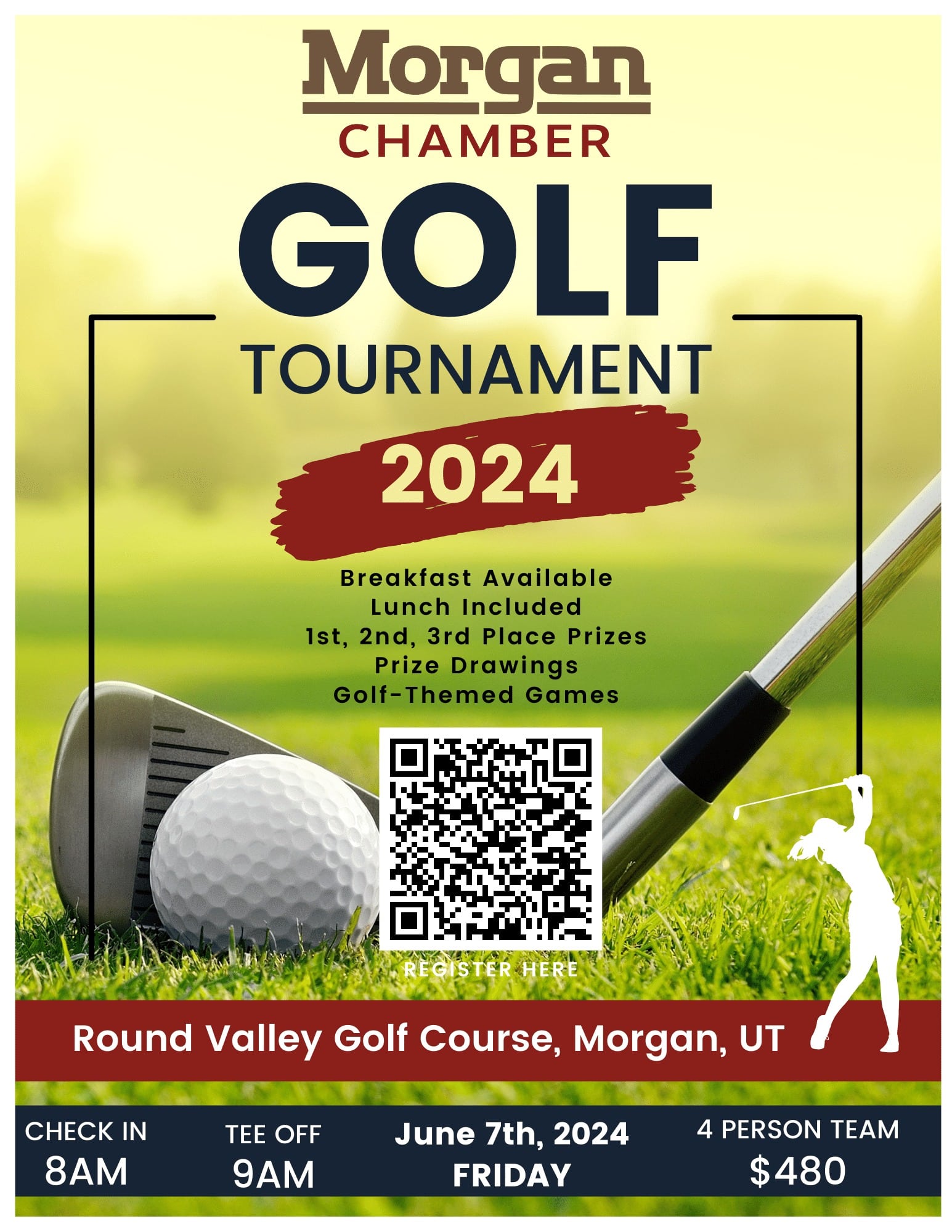 Morgan Chamber Golf Tournament 2024 flyer. Round Valley Gold Course, Morgan, UT.
